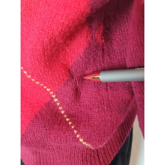 Brooks Brothers Men's 100% Lambswool Collared Argyle Sweater Size M Red Burgundy - Picture 4 of 10